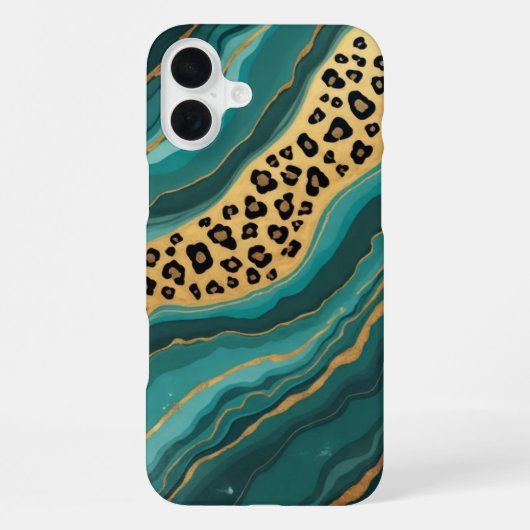 Aquamarin & Gold Leopard Agate iPhone Hülle (Rückseite)