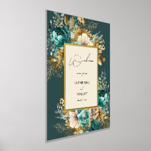 Aquamarin Gold Luxe Floral Wedding Willkommen Foliendrucke