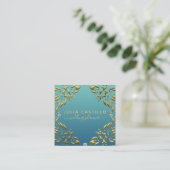 Aquamarin Gold Luxury Glam Elegantes Kalligrafie-S Quadratische Visitenkarte (Stehend Vorderseite)