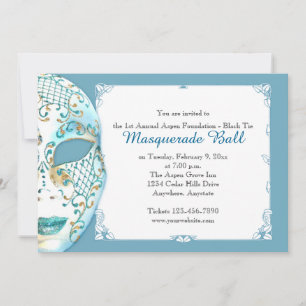 Aquamarin Gold Masquerade Mardi Gras Ball Einladun Einladung