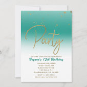Aquamarin & Gold Modern Glam Confetti Geburtstagsp Einladung (Vorderseite)