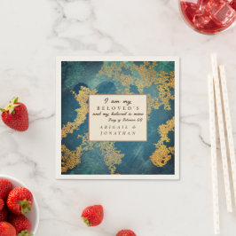 Aquamarin Gold Moderne Art Wedding Bible Verse Serviette