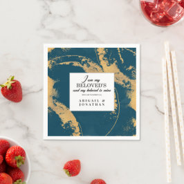 Aquamarin Gold Moderne Art Wedding Bible Verse Serviette