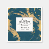 Aquamarin Gold Moderne Art Wedding Bible Verse Serviette (Vorderseite)