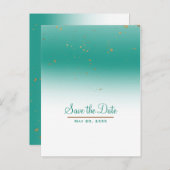 Aquamarin & Gold Moderne Glam Chic Hochzeit Sicher Ankündigungspostkarte (Vorne/Hinten)