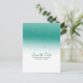 Aquamarin & Gold Moderne Glam Chic Hochzeit Sicher Ankündigungspostkarte (Stehend Vorderseite)