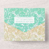 Aquamarin Gold Ombre Paisley Henna Wedding RSVP All In One Einladung (Rückseite)