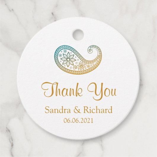 Aquamarin & Gold Paisley Indian Wedding Vielen Dan Geschenkanhänger (Vorderseite)