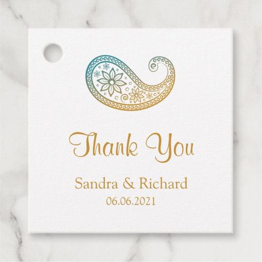 Aquamarin & Gold Paisley Indian Wedding Vielen Dan Geschenkanhänger (Vorderseite)