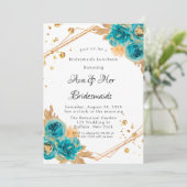 Aquamarin Gold Peony Geometric Bridesmaids Luncheo Einladung (Stehend Vorderseite)