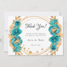 Aquamarin Gold Peony Geometric Wedding Dankeschön
