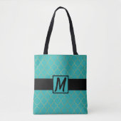 Aquamarin & Gold-Quatrefolie Mit Monogramm Tasche (Vorderseite)