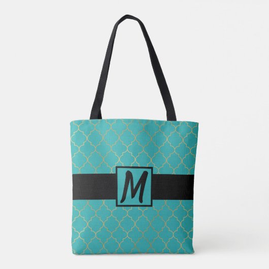 Aquamarin & Gold-Quatrefolie Mit Monogramm Tasche (Rückseite)