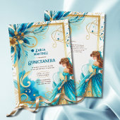 Aquamarin Gold Quinceañera Dress Einladung