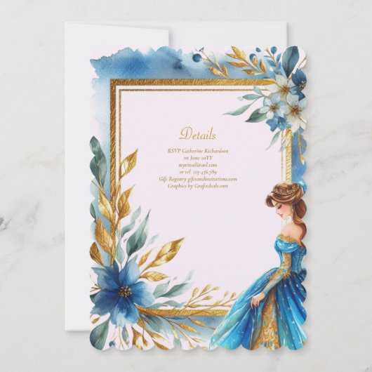 Aquamarin Gold Quinceanera Dress Zeremonie Empfang Einladung (Rückseite)