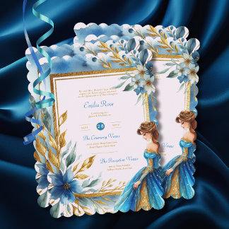 Aquamarin Gold Quinceanera Dress Zeremonie Empfang Einladung