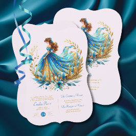 Aquamarin Gold Quinceanera Dress Zeremonie Empfang Einladung