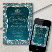 Aquamarin Gold Quinceañera Einladung