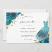Aquamarin & Gold Sparklorekleid Rose Quinceanera P Einladung (Vorderseite)