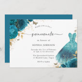 Aquamarin & Gold Sparklorekleid Rose Quinceanera P Einladung (Vorne/Hinten)