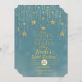 Aquamarin & Gold unter den Sternen Starry Sweet 16 Einladung (Vorne/Hinten)