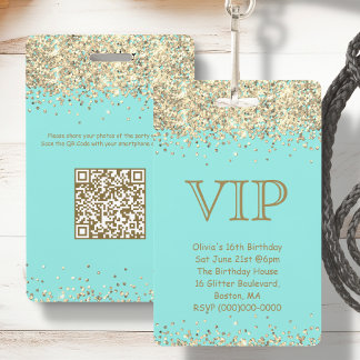 Aquamarin & Gold | VIP Einladung zum Geburtstag Ausweis