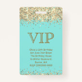 Aquamarin & Gold | VIP Einladung zum Geburtstag Ausweis (Vorderseite)