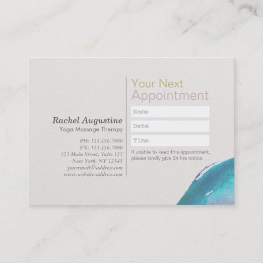 Aquamarin & Gold Wasserfarbe YOGA Class Pass Termi Treuekarte (Rückseite)