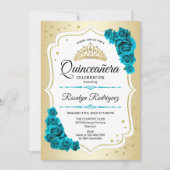Aquamarin Gold White Elegante Quinceanera Einladung (Vorderseite)