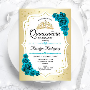 Aquamarin Gold White Elegante Quinceanera Einladung