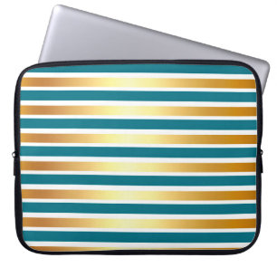 AQUAMARIN GOLD WHITE SHINY STRIPES LAPTOPSCHUTZHÜLLE