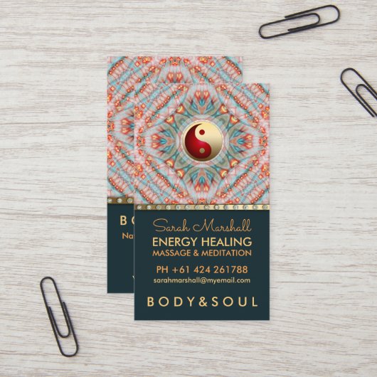 Aquamarin Gold Yin Yang Energy Healing Kinesiology Visitenkarte (Vorderseite/Rückseite Beispiel)
