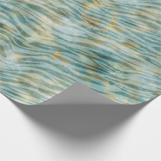 Aquamarin Gold Zebra Print Geschenkpapier (Ecke)