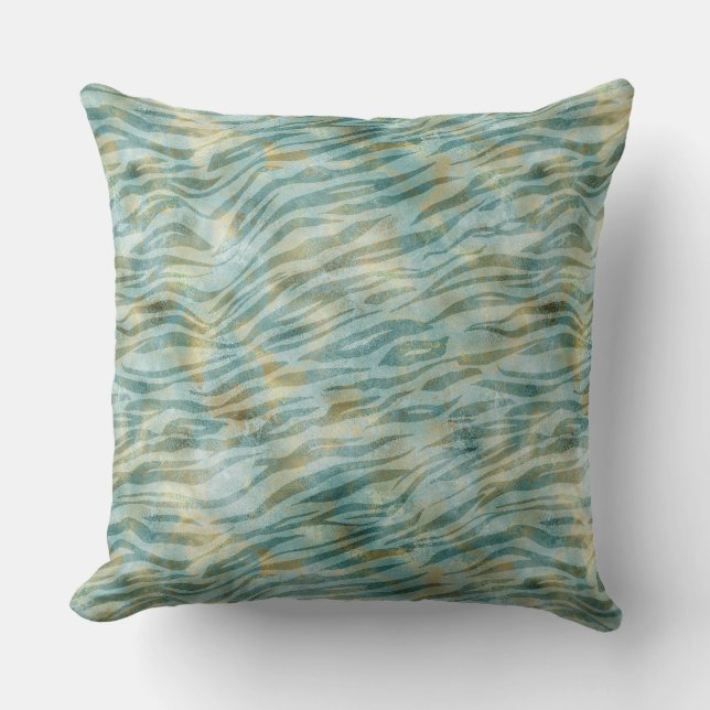 Aquamarin Gold Zebra Print Kissen (Vorderseite)