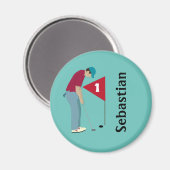 Aquamarin Golfer Putting Magnet (Vorderseite/Rückseite)