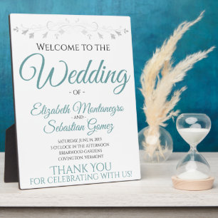 Aquamarin & grau Elegante Hochzeit Begrüßungszeich Fotoplatte