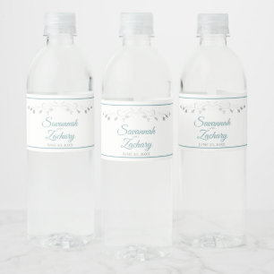 Aquamarin & grau Elegante Vintage Hochzeit an der  Wasserflaschenetikett