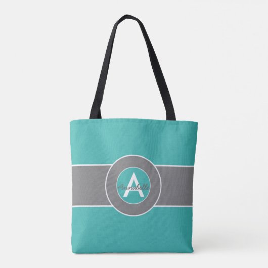 Aquamarin-Grau-Monogramm Personalisiert Tasche (Rückseite)