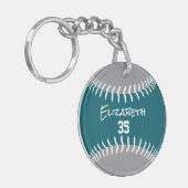 aquamarin grau oder JEDES Team farbig Softball Bas Schlüsselanhänger (Vorderseite links)