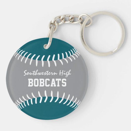 aquamarin grau oder JEDES Team farbig Softball Bas Schlüsselanhänger (Rückseite)
