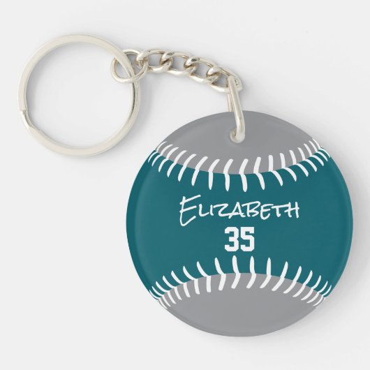 aquamarin grau oder JEDES Team farbig Softball Bas Schlüsselanhänger (Vorderseite)