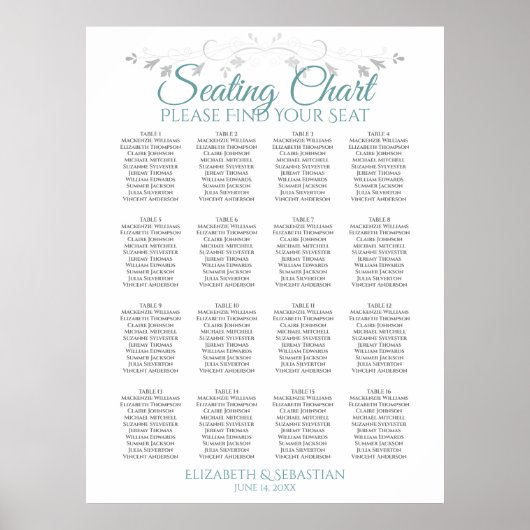 Aquamarin-graue 16 Tabelle Hochzeitstabelle Poster (Vorne)