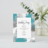 Aquamarin-graue Abstrakte Pinselstriche Einladung (Stehend Vorderseite)