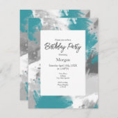 Aquamarin-graue Abstrakte Pinselstriche Einladung (Vorne/Hinten)