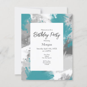 Aquamarin-graue Abstrakte Pinselstriche Einladung