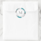 Aquamarin-graue Abstrakte Pinselstriche Runder Aufkleber (Tasche)