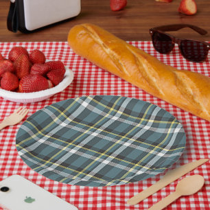 Aquamarin-graue gelbe Tartan Karierte Streifen Pappteller