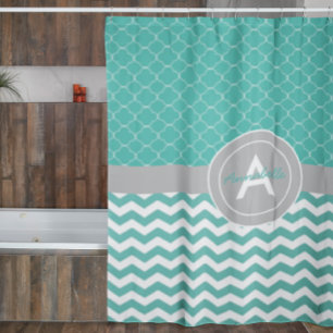 Aquamarin Graue Zickzack Quatrefolie Duschvorhang