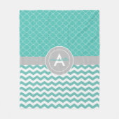 Aquamarin Graue Zickzack Quatrefolie Fleecedecke (Vorderseite)
