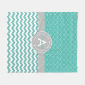Aquamarin Graue Zickzack Quatrefolie Fleecedecke (Vorderseite (Horizontal))
